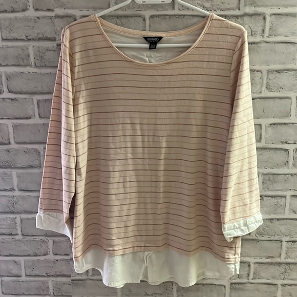 David Buffalo Bitton women’s pink three-quarter sleeve shirt, XL pink stripes, - Picture 1 of 6